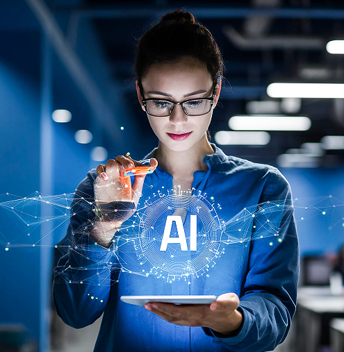 Aug AI team member reviewing insights on a tablet